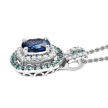 RHAPSODY zertifiziert und gepr&uuml;ft AAAA ceylonfarbener blauer Saphir, Paraiba Turmalin und VS Diamant Anh&auml;nger mit 45cm Kette in 950 Platin - 2 ct.