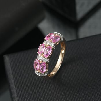 LUXURIANT AAA Rosa Saphir und Labor Diamant Ring in 375 Gold - 1,85 ct.