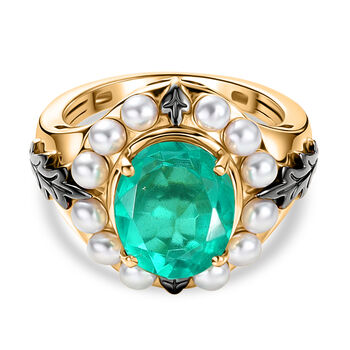 D'Joy Smaragd Triplett Quarz und S&uuml;&szlig;wasser Perle Ring