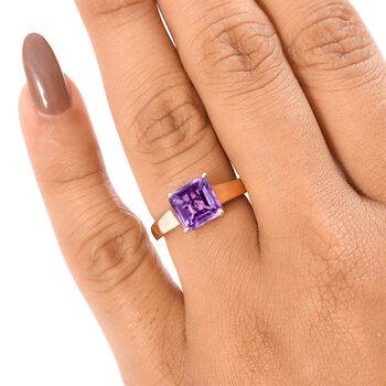 D'Joy ASSCHER-SCHLIFF AAA Rose De France Amethyst Ring 925 Silber 750 ros&eacute;vergoldet (Gr&ouml;&szlig;e 21.00) ca. 2.53 ct