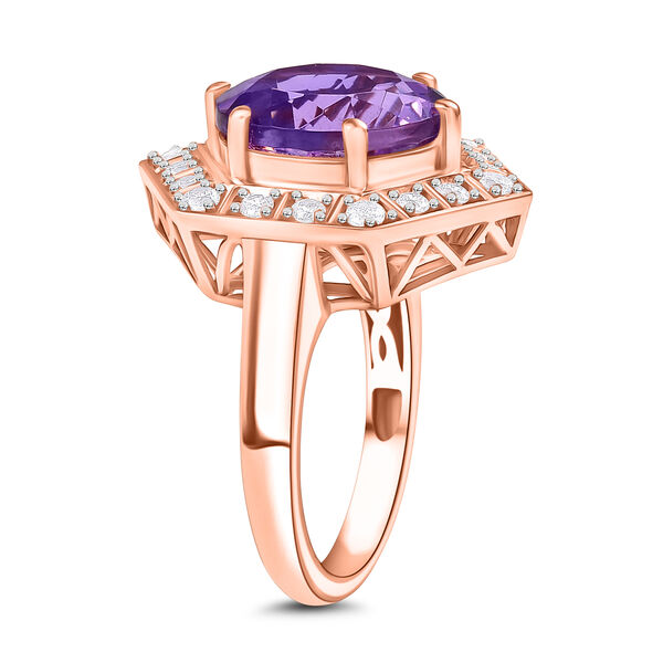 Zeitlose Art Kollektion - AA Rose De France Amethyst, Wei&szlig;er Zirkon Ring 925 Silber 750 ros&eacute;vergoldet (Gr&ouml;&szlig;e 19.00) ca. 7.18 ct image number 5