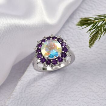 D'Joy Merkur mystischer Topas, Afrikanischer Amethyst Ring 925 Silber rhodiniert (Gr&ouml;&szlig;e 18.00) ca. 5,89 ct