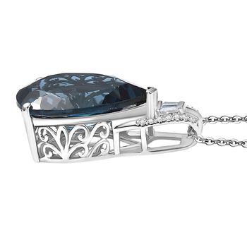 D'Joy London Blautopas und Moissanit Anh&auml;nger mit 50cm Kette - 13,20 ct.