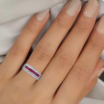 Rubin und Zirkon Ring 925 Silber platiniert  ca. 0,94 ct