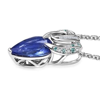 RHAPSODY zertifiziert und gepr&uuml;ft AAAA Tansanit, Paraiba Turmalin und VS-EF Diamant Anh&auml;nger mit 45cm Kette in 950 Platin - 3,71 ct.