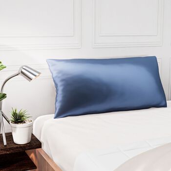 Serenity Night - 100% Maulbeerseide Sommerseidendecke mit Seidenf&uuml;llung Daunenkissen und Seidenkissenbezug Blau