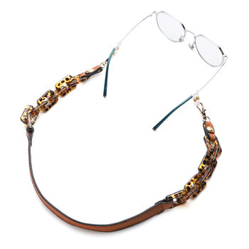Brillenkette mit Lederband, Leopardenmuster, Hellbraun und Gold