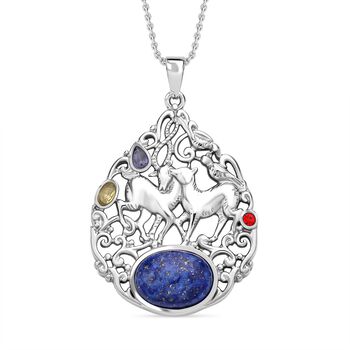 Lapislazuli, gelber Zirkonia Anh&auml;nger mit Kette, 316L Edelstahl ca. 16.20 ct