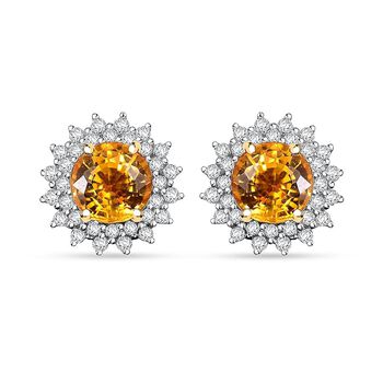 Zertifiziert und gepr&uuml;ft AAA gelbe Saphir und Diamant Ohrringe in 585 Wei&szlig;gold - 2.23 ct