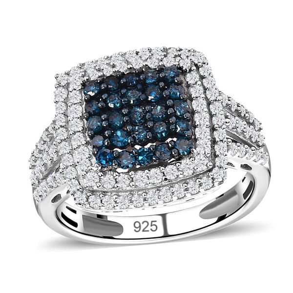 Blauer und wei&szlig;er Diamant Ring, 925 Silber platiniert (Gr&ouml;&szlig;e 20.00) ca. 1.00 ct image number 4