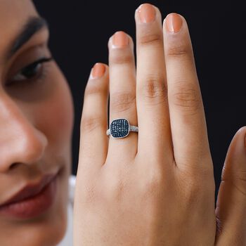 Blauer Diamant Ring, 925 Silber platiniert (Gr&ouml;&szlig;e 20.00) ca. 0.50 ct