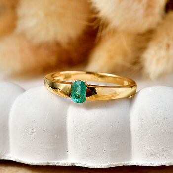 D'Joy AAA Kagem Sambischer Smaragd Ring 925 Silber 750 Vergoldet (Gr&ouml;&szlig;e 18.00) ca. 0.33 ct