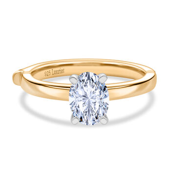 LUXURIANT SGL zertifizierter SI-GH Labor Oval-Diamant Ring, 925 Silber 750 Gelbgold Vermeil - 1 ct.