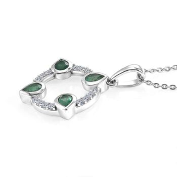 LUXURIANT AAA Kagem sambischer Smaragd und Labor Diamant Anh&auml;nger mit 50cm Kette - 0,68 ct.