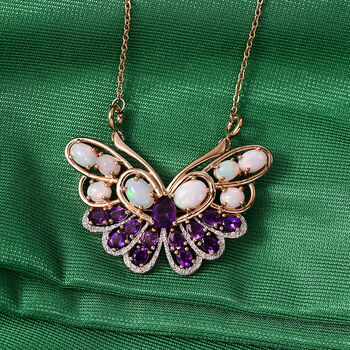 GP Trionfo Kollektion- AA afrikanische Amethyst, &auml;thiopische Welo Opal und blaue Saphir zweifarbige 45cm Halskette - 5,67 ct.