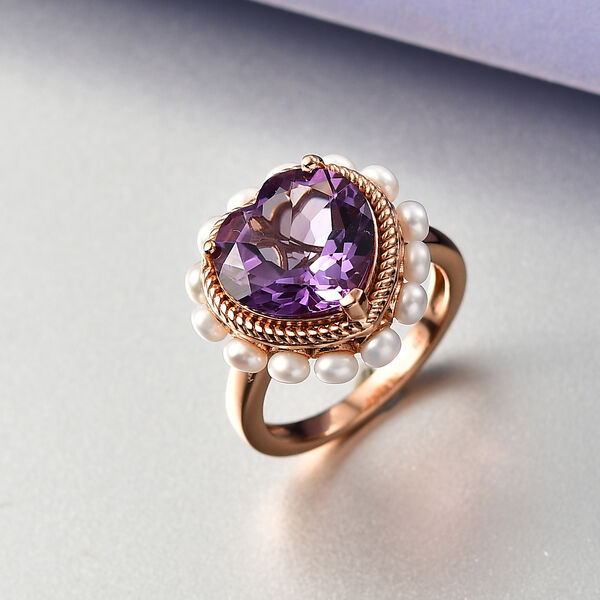 D'Joy AAA Rose De France Amethyst und S&uuml;&szlig;wasser Perle Ring image number 2