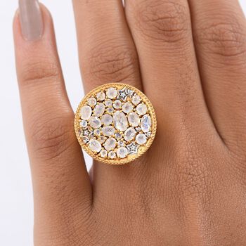 D'Joy Regenbogen Mondstein und Zirkon zweifarbiger Ring - 3,61 ct.