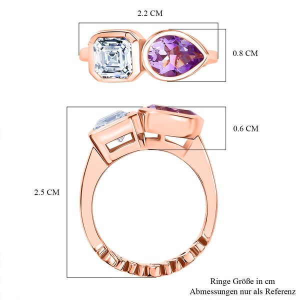 GP Amore Kollektion - Moissanit, Rose De France Amethyst Ring 925 Silber 750 Ros&eacute;gold Vermeil (Gr&ouml;&szlig;e 17.00) ca. 2.20 ct image number 6