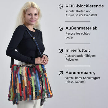 Chaos by Elsie Echtleder Crossbody Tasche im Streifenmuster mit RFID-Schutz und Mini-Taschenlampe und LA MAREY Schal aus 100% Maulbeerseide