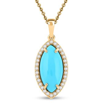 LUXORO AAA Sleeping Beauty T&uuml;rkis und GH I2 Diamant 417 Gold-Anh&auml;nger mit 45cm 750 Gold-Kette - 3,55 ct.