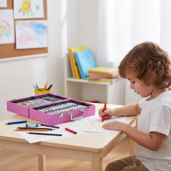 LIVMORE K&uuml;nstler Malset 115 St&uuml;ck im Kreativkoffer, 34x23cm, Rosa