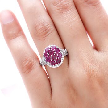 Afrikanischer Rubin und Zirkon-Ring, 925 Silber platiniert  ca. 3,18 ct