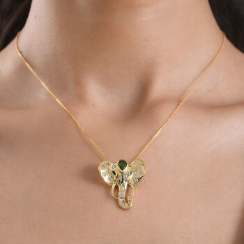 GP - Chartreuse Quarz, Wei&szlig;er Zirkon Schmuckset ca. 50 cm 925 Silber 750 Gelbgold Vermeil ca. 2.67 ct