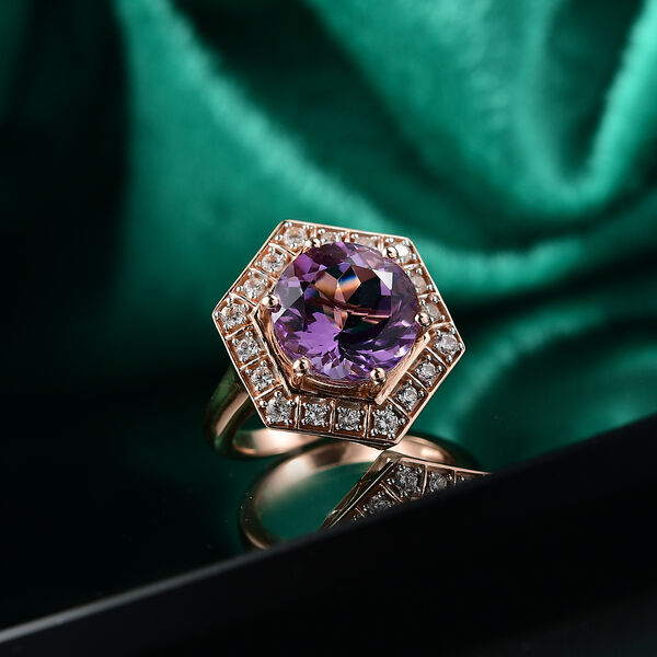 Zeitlose Art Kollektion - AA Rose De France Amethyst, Wei&szlig;er Zirkon Ring 925 Silber 750 ros&eacute;vergoldet (Gr&ouml;&szlig;e 19.00) ca. 7.18 ct image number 2