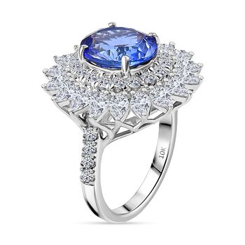 LUXURIANT AAA Tansanit und Labor Diamant Ring in 417 Wei&szlig;gold - 7 ct.