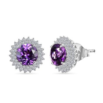 LUXURIANT DIAMOND- zertifiziert und gepr&uuml;ft AAA Labor Lila Saphir und Labor Diamant Ohrringe in 417 Wei&szlig;gold - 4,18 ct.