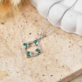 LUXURIANT AAA Kagem sambischer Smaragd und Labor Diamant Anh&auml;nger mit 50cm Kette - 0,68 ct.