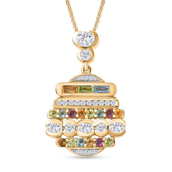 GP Art Deco Kollektion - Wei&szlig;er Zirkon Anh&auml;nger mit Kette, ca. 50 cm 925 Silber 750 Gelbgold Vermeil ca. 6.32 ct