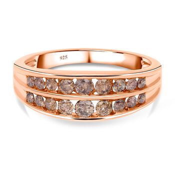 Nat&uuml;rlicher Champagner Diamant Ring, 925 Silber Ros&eacute;gold Vermeil - 1 ct.