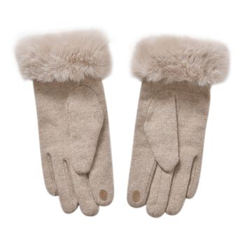 Kaschmirhandschuhe mit superweichem Mikropl&uuml;schfutter, Pelzb&uuml;ndchen und Touchscreen-kompatibel, Beige