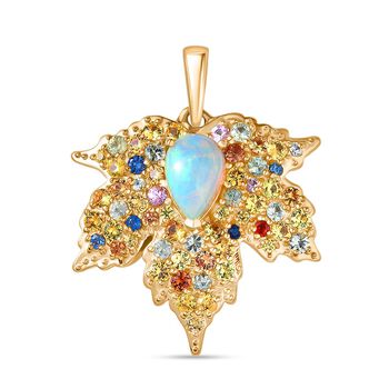 D'Joy AA nat&uuml;rlicher, &auml;thiopischer Welo Opal und mehrfarbiger Saphir Anh&auml;nger - 2,98 ct.