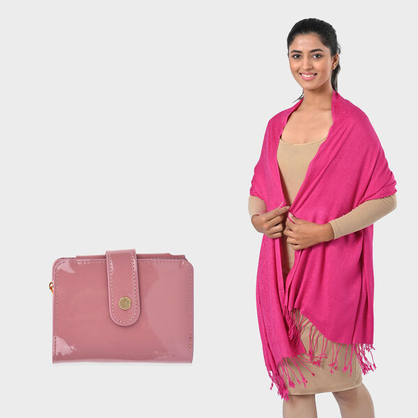 Jacquard-Schal aus Viskose und Geldb&ouml;rse aus PU-Leder mit RFID-Schutz Rosa