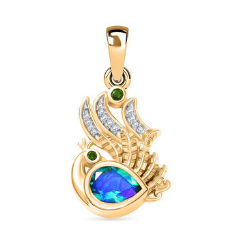 D'Joy Pfau Triplett Quarz, Chromdiopsid und Zirkon Anh&auml;nger - 1,24 ct.