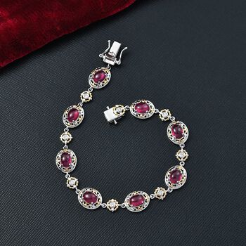 K&ouml;niglicher Glamour- AAA Afrikanischer Rubin (Fissure gef&uuml;llt), Wei&szlig;er Zirkon Armband ca. 19 cm 925 Silber rhodiniert ca. 12.37 ct