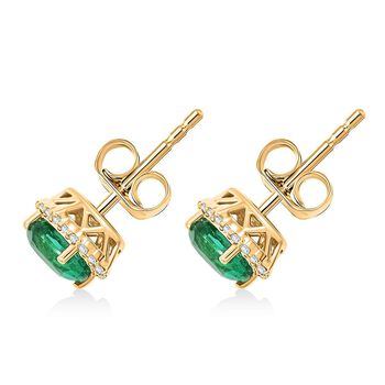 LUXORO AGI zertifizierte und gepr&uuml;fte AAA Kagem sambische Smaragd und Diamant Ohrringe in 417 Gelbgold - 1,75 ct.