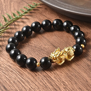 Feng Shui nat&uuml;rliches, schwarzes Obsidian-Armband, 19 cm, goldfarben ca. 108.50 ct