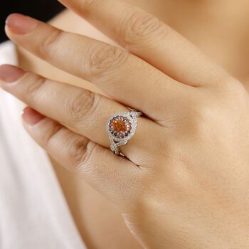 LUXORO zertifiziert und gepr&uuml;ft AAA Orange Saphir, roter und wei&szlig;er Diamant Ring 585 Wei&szlig;gold - 2,13 ct.