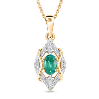D'Joy AAA Kagem sambischer Smaragd und Zirkon Anh&auml;nger mit 50cm Kette - 0,63 ct.