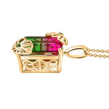 D'Joy Wassermelonen Triplett Quarz und Chromdiopsid Anh&auml;nger mit 50cm Kette - 12,73 ct.
