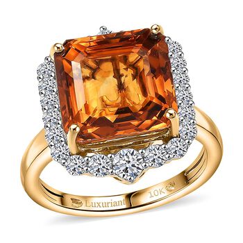 LUXURIANT AAA Madeira Citrin und Labor Diamant Ring in 417 Gelbgold - 5,31 ct.