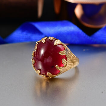 D'Joy - Flamme der Liebe Afrikanischer Rubin (Fissure gef&uuml;llt) Ring 925 Silber 750 Gelbgold Vermeil (Gr&ouml;&szlig;e 18.00) ca. 26.99 ct
