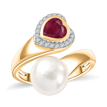D'Joy S&uuml;&szlig;wasserperle, afrikanischer Rubin und Zirkon Ring