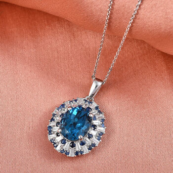 D'Joy London Blau Topas, Wei&szlig;er Zirkon Schmuckset ca. 50 cm 925 Silber rhodiniert ca. 6,72 ct.