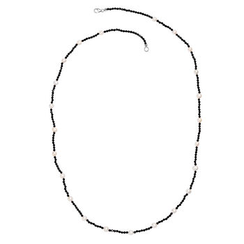 D'Joy Schwarzer Spinell, S&uuml;&szlig;wasser Perle Halskette ca. 60 cm 925 Silber Rhodiniert 45.00 ct