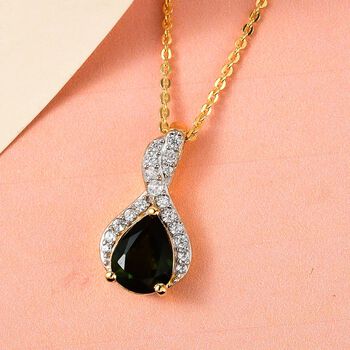 Nat&uuml;rlicher Chrom Turmalin und wei&szlig;er Zirkon-Anh&auml;nger mit Kette - 1,18 ct.