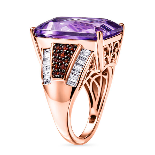 D'Joy Rose De France Amethyst, Moissanit und Mosambik Granat Ring und Anh&auml;nger mit 50cm Kette image number 4